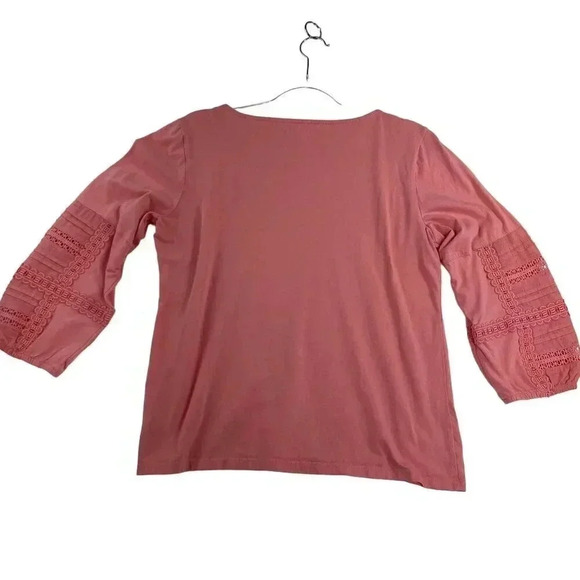 Talbots 100% cotton Size Medium 3/4 length embroidered sleeves Baby Doll Pink - Picture 2 of 11